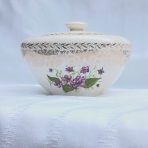 Cunningham Pickett sugar bowl in spring violets . 22k gold paint trim
